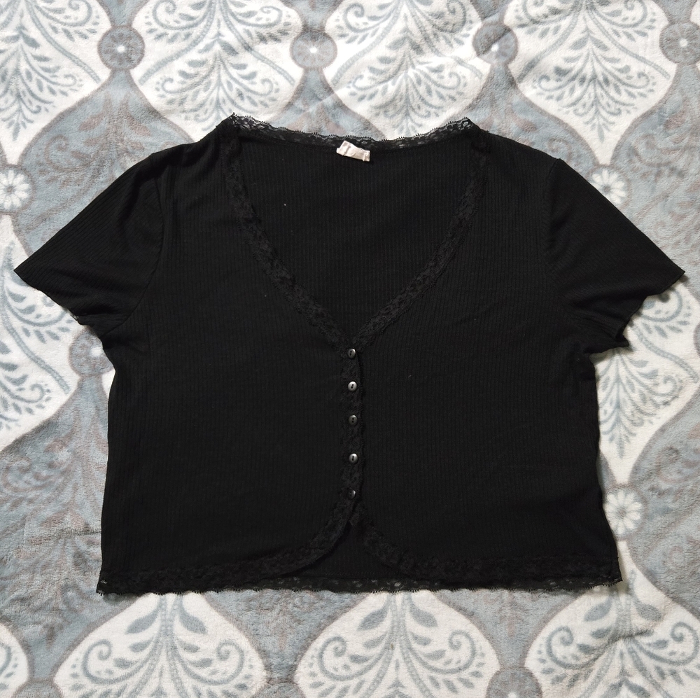 Cotton On Black Button Down Crop Top